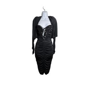 Climax Karen Okada for david Howard vintage 80's black bodycon wiggle dress 7 8